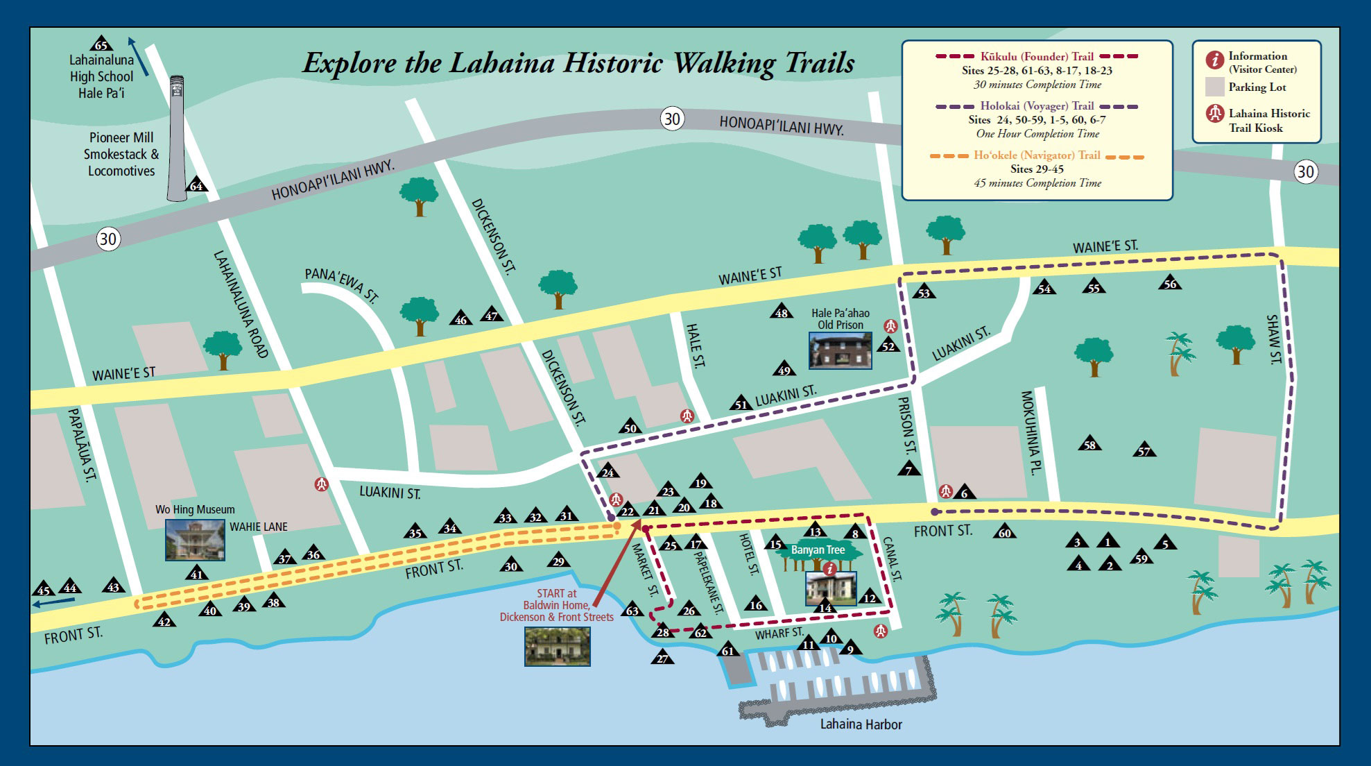 image of map for walking tour of Lahaina, Maui