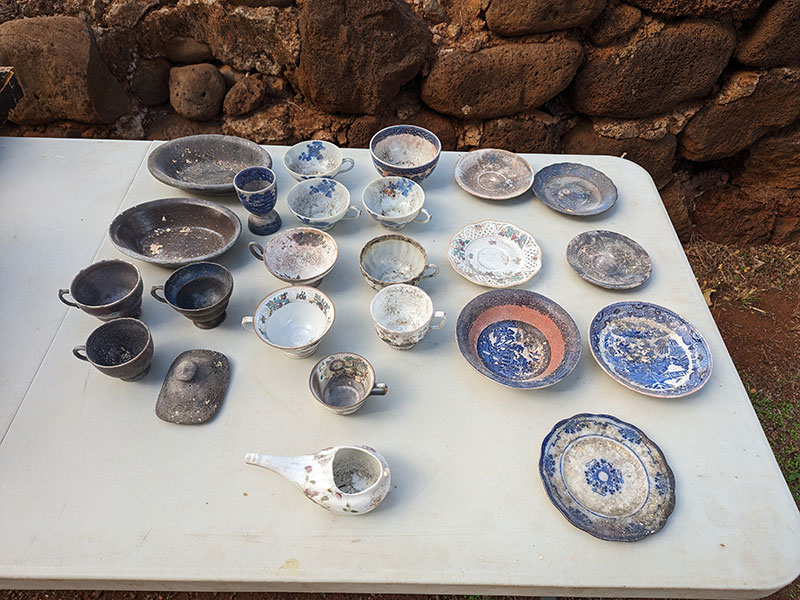 image of ceramics recovered from Baldwin Home Museum in Lahaina.